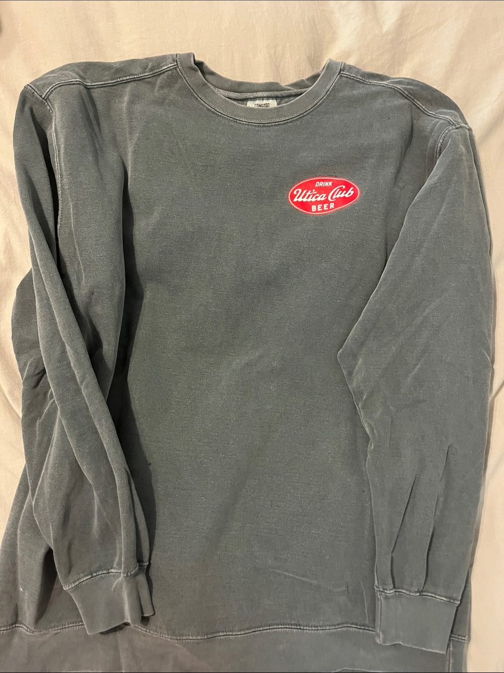 Comfort Colors Men’s Crewneck Sweatshirt in Charcoal with Red Logo
